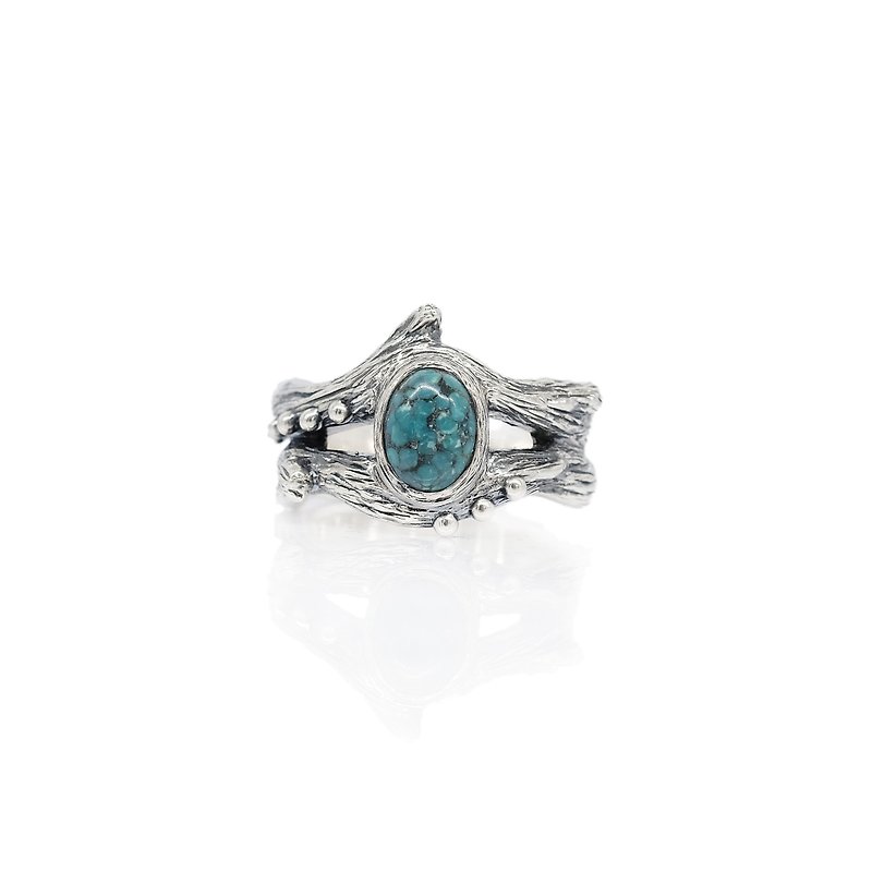 Turquoise Ring Dead Branch Series 925 Silver Handmade Silver Jewelry - แหวนทั่วไป - เงินแท้ สีเงิน
