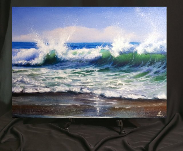 海の波の絵です。油絵です。サイズは50 x 70 cmです。手作りです