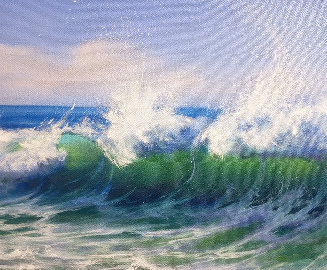 絵画海　手描き　インテリア　オーシャン　原画　波　油絵 キャンバスに描かれたオリジナルの海景油絵：アレクサンダー