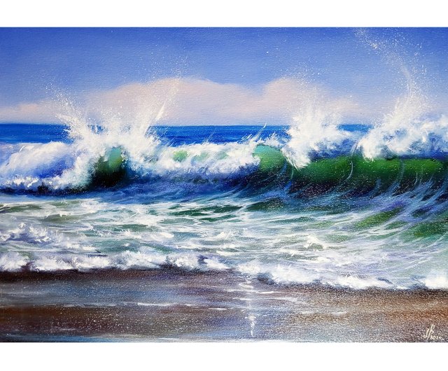 海の波の絵です。油絵です。サイズは50 x 70 cmです。手作りです