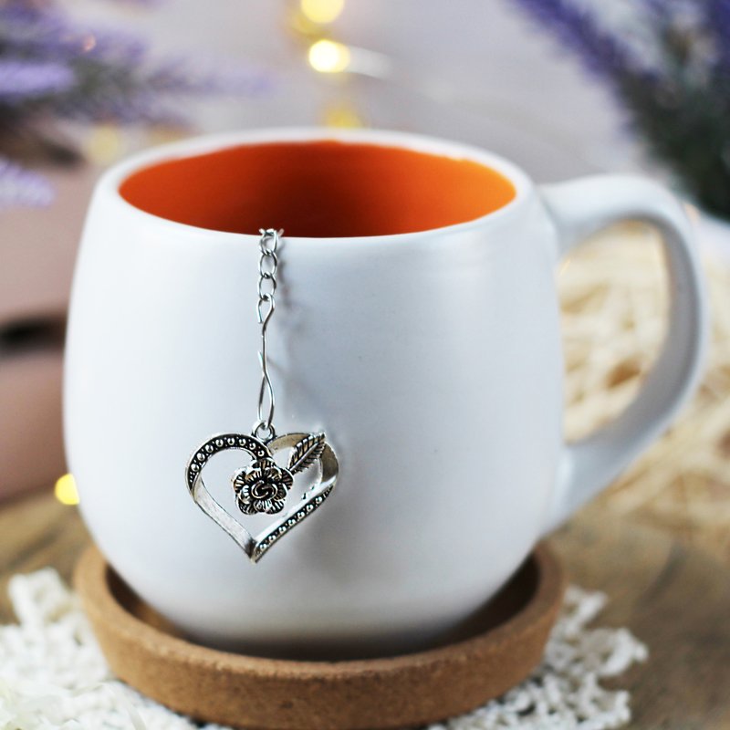 Heart tea infuser for loose leaf tea, Tea infuser charm flower, Tea Strainer - 茶壺/茶杯/茶具 - 不鏽鋼 銀色