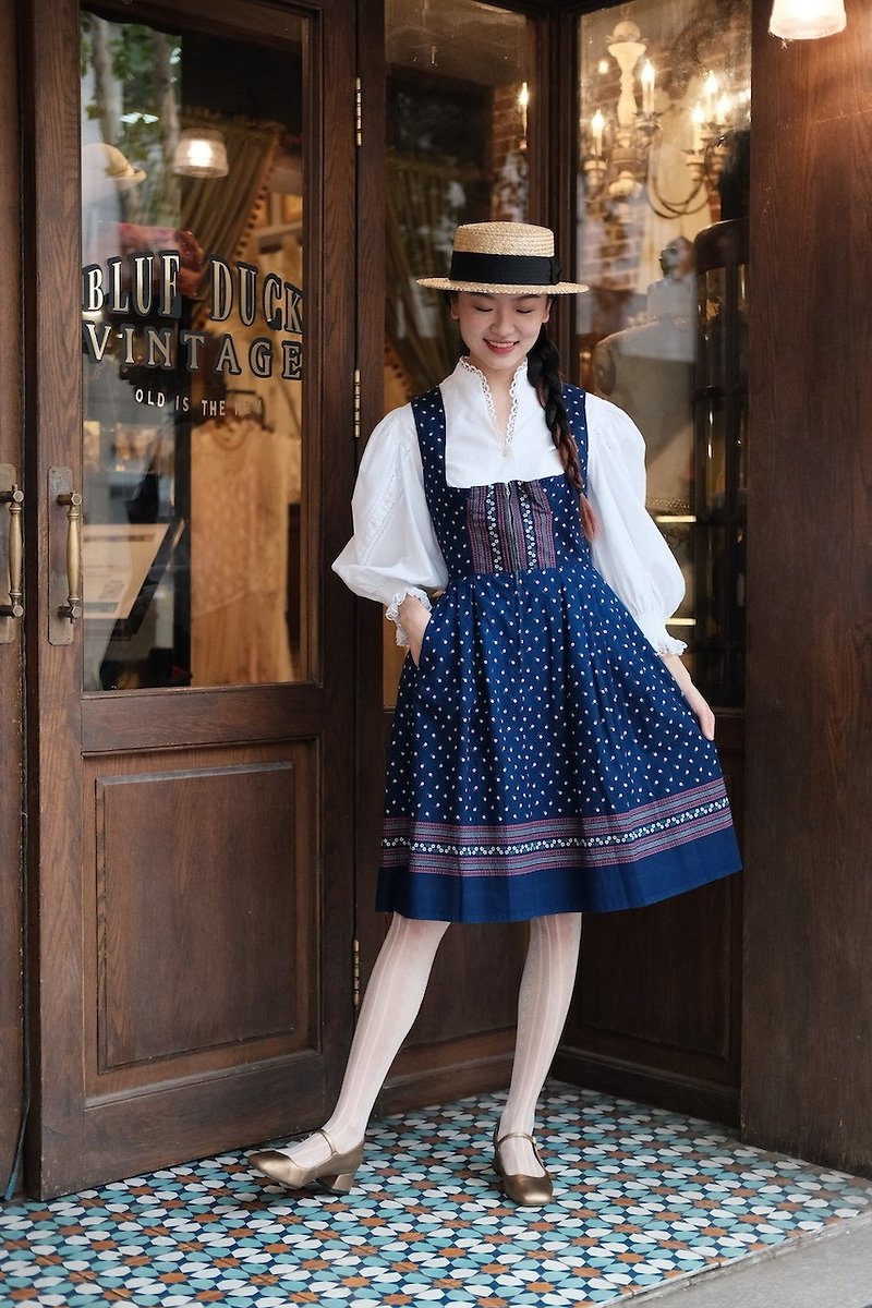 vintage dress Bavaria dirndl printed vest dress vintage - One Piece Dresses - Cotton & Hemp 
