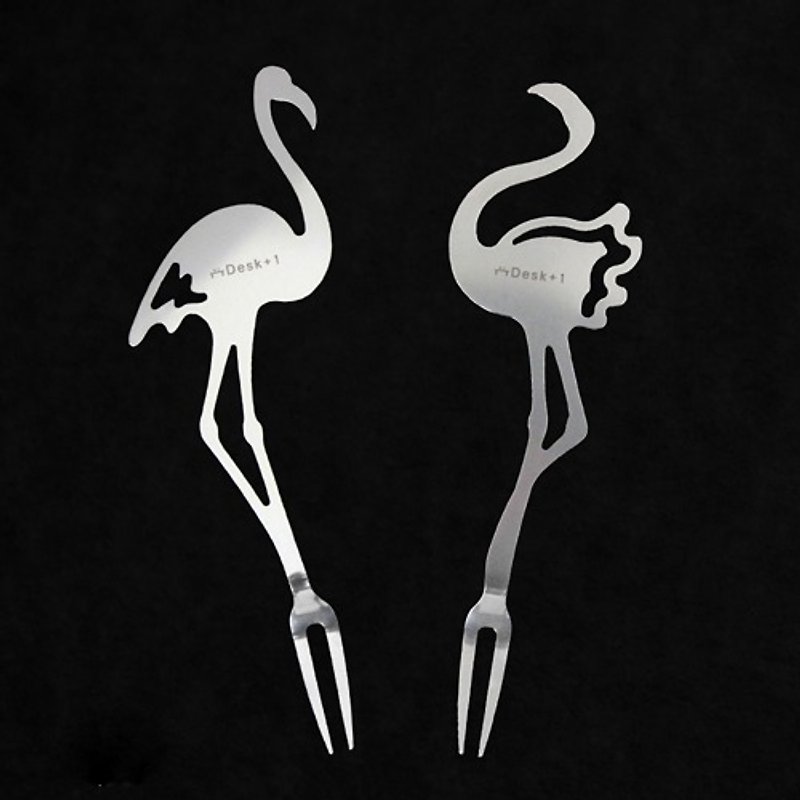 [Desk + 1] flamingo fruit fork - into four groups - Cutlery & Flatware - Other Metals 