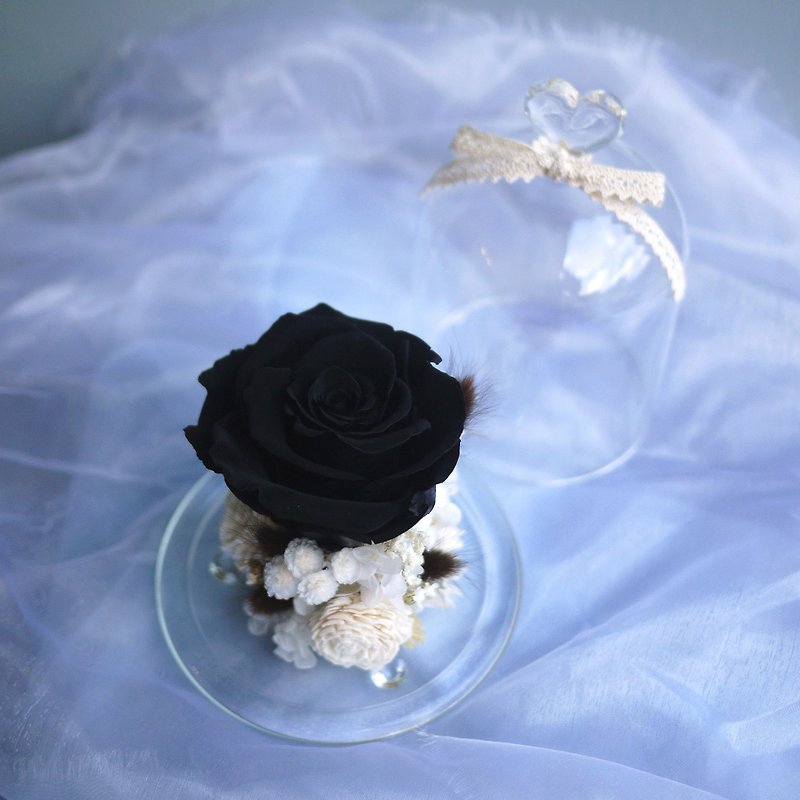 伊登花室 永生黑玫瑰 玻璃罩永生花 乾燥桌花 - 乾花/永生花 - 植物．花 黑色