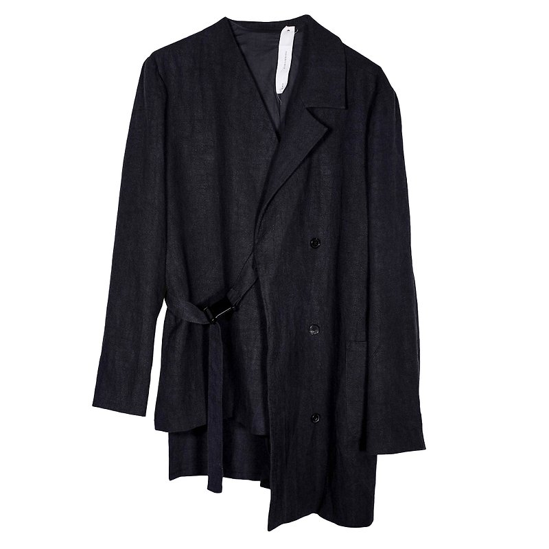 Asymmetric Coat - Men's Coats & Jackets - Cotton & Hemp Black