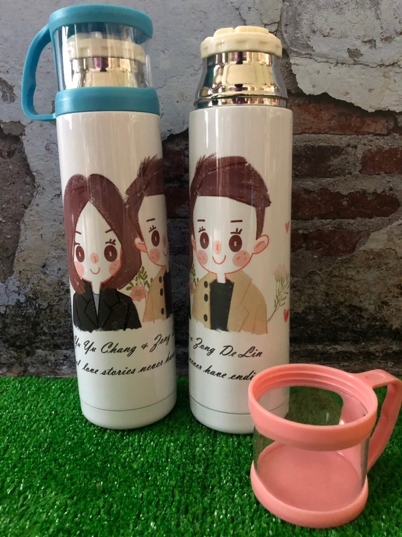 Memories of travel with you to commemorate hand-painted thermos Valentine's gift like Yan painting customized - Vacuum Flasks - Stainless Steel Blue