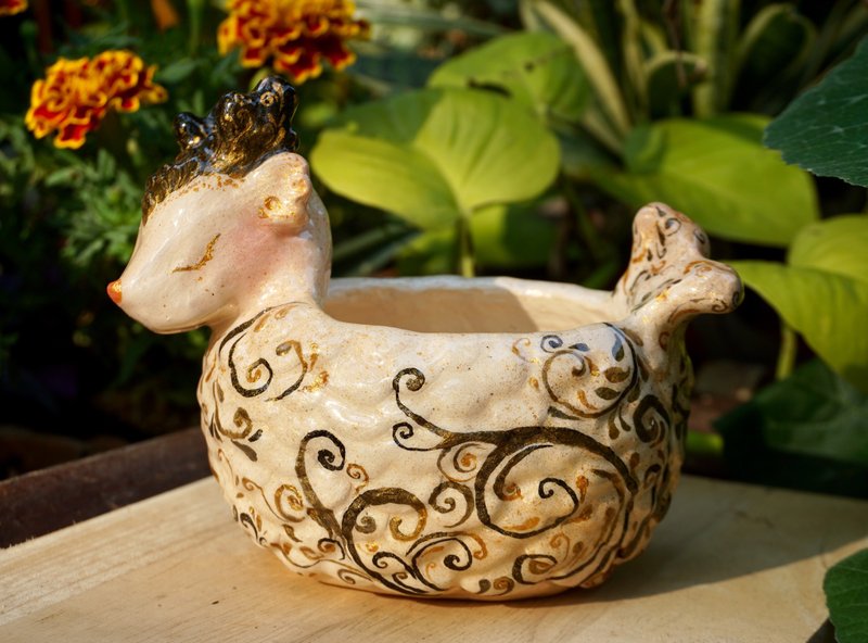 Pottery Pottery & Ceramics White - White Dragon Planter / Dragon Plant Pot / Whimsical Dragon Gift / Handmade Pot