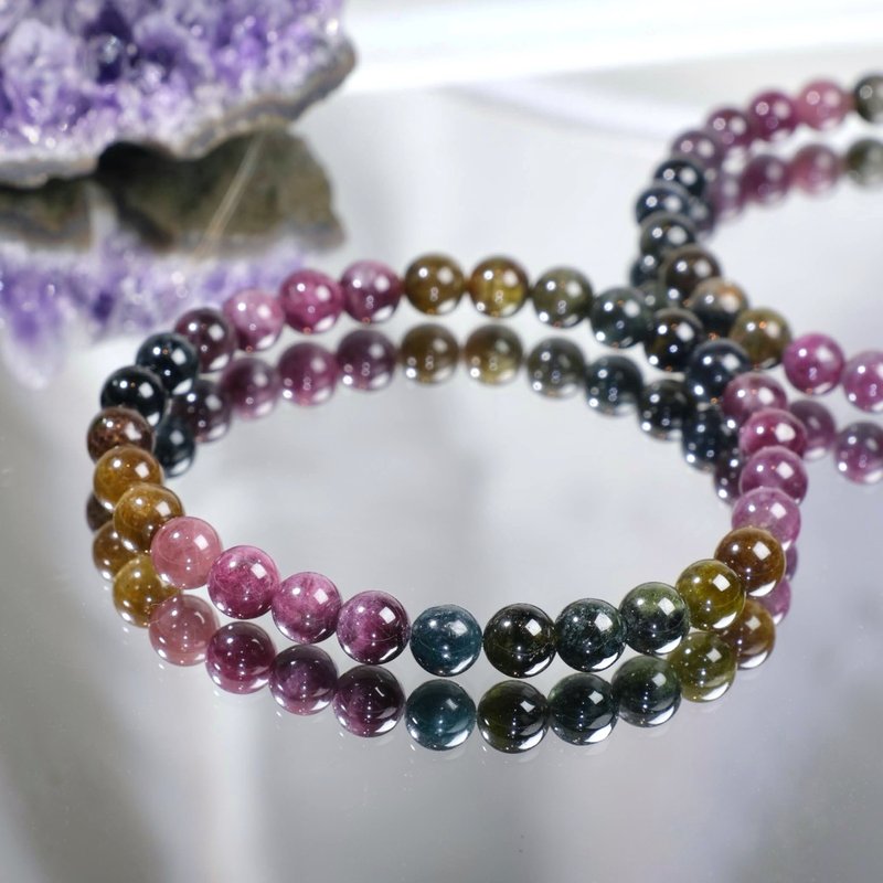 Slim and Elegant Series // 6.5mm Black Rose Tourmaline Crystal Bracelet Black Beauty Tourmaline for Beauty and Health - Bracelets - Crystal Multicolor