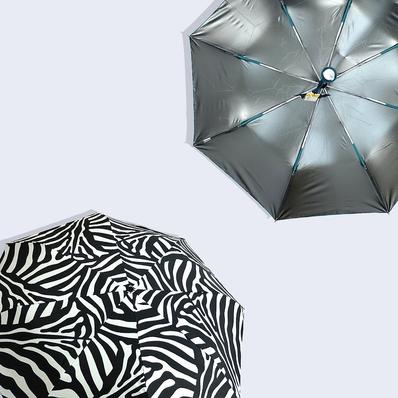 【台灣文創 Rain's talk】凍齡動物紋抗UV三折自動開收傘 - 雨傘/雨衣 - 防水材質 黑色