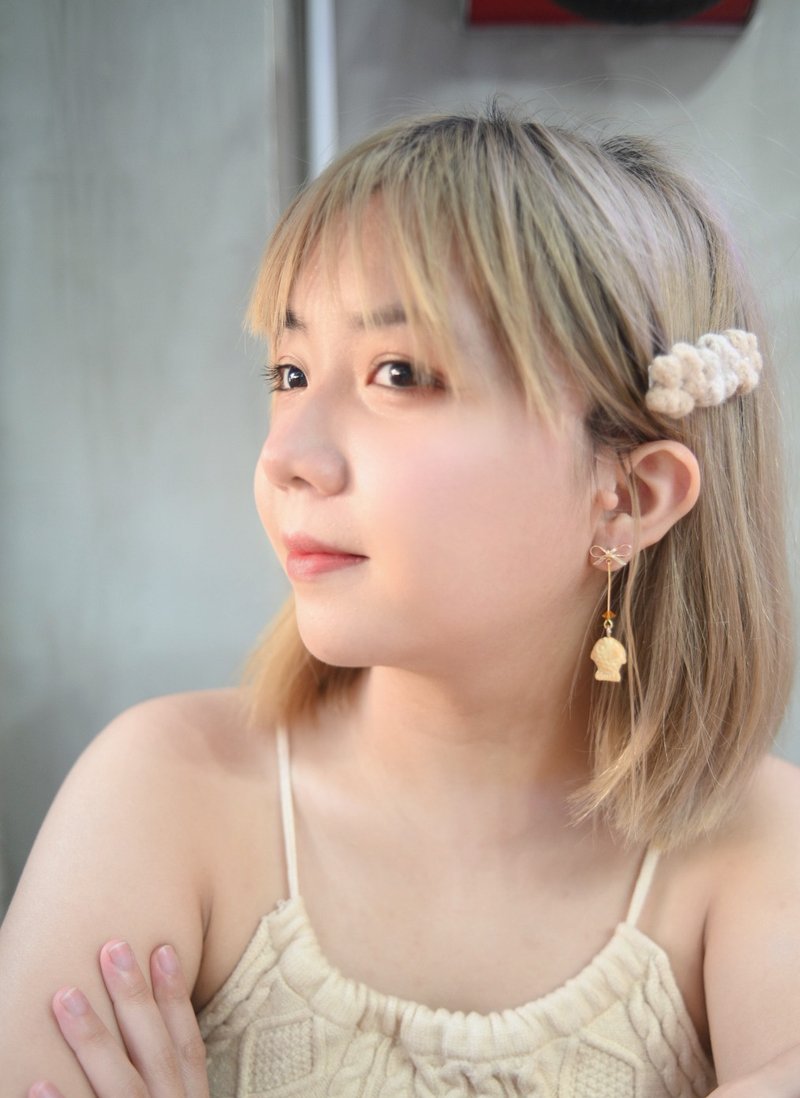 手作樹脂粘土鯛魚燒水晶耳環 - 耳環/耳夾/耳骨夾 - 其他金屬 咖啡色