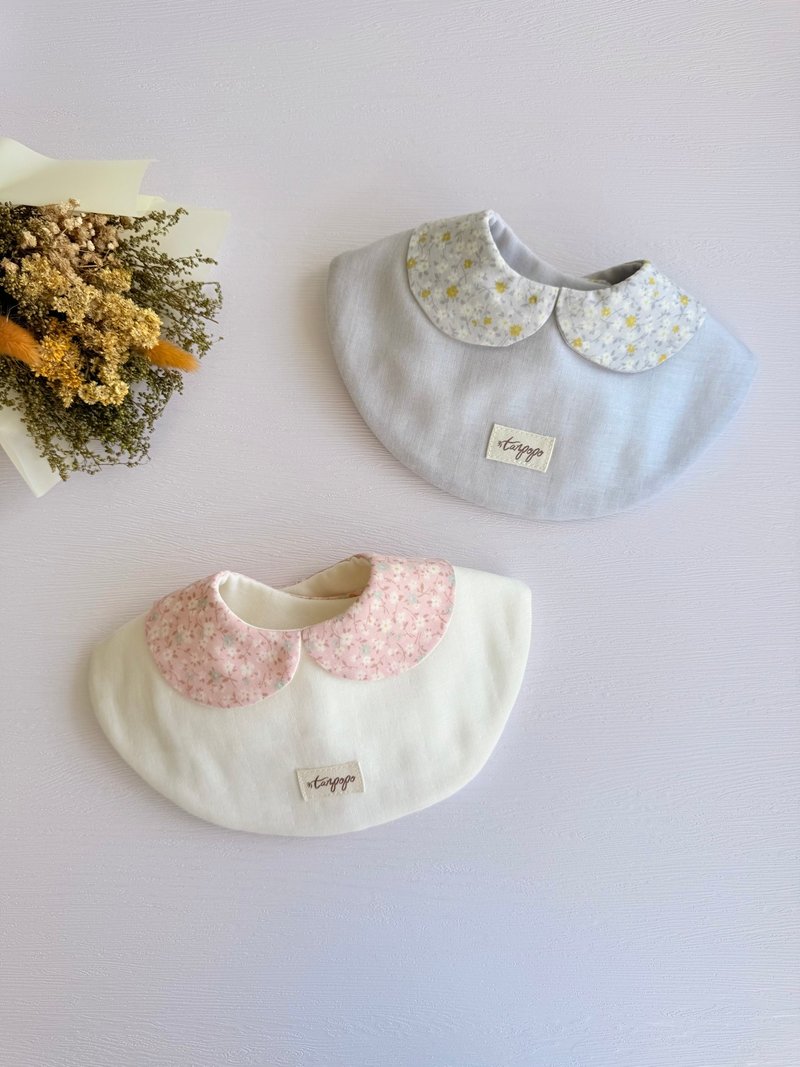 Tanpopo 手作寶寶小物 | 法式小花領系列圍兜 - 圍兜/口水巾 - 棉．麻 銀色