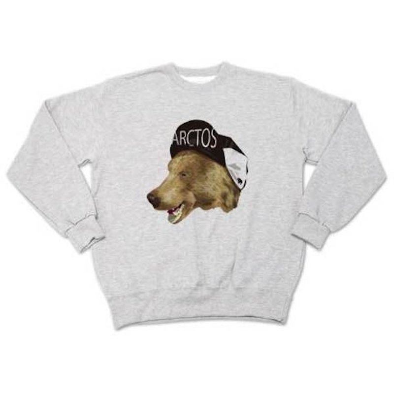 Brown bear cycle cap (sweat ash) - เสื้อฮู้ด - ผ้าฝ้าย/ผ้าลินิน สีเทา