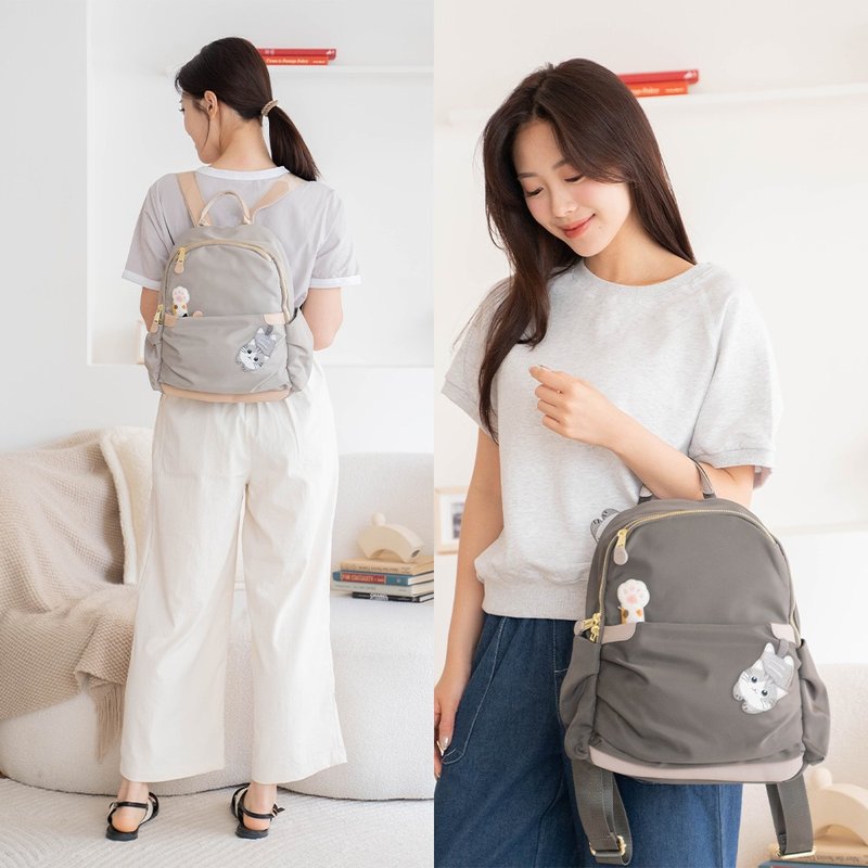 Puff bag little gray cat towel embroidered backpack [310012] - Backpacks - Waterproof Material Gray