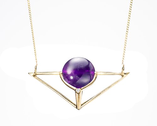 Majade Jewelry Design 14k黃金紫水晶鎖骨鍊 深紫黃金項鍊 鑽石黃金飾品 烏牙紫幾何項鍊