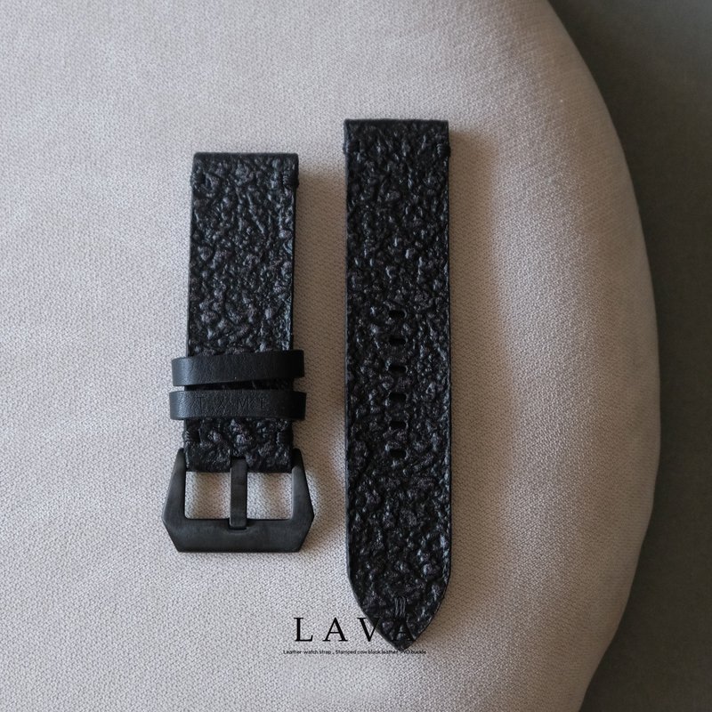 watch strap, LAVA model, black textured leather - 錶帶 - 真皮 黑色