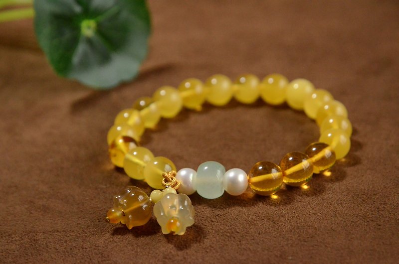 【Su Lan】Natural Amber Gold Twisted Honey Bell Orchid Bracelet - Bracelets - Gemstone 