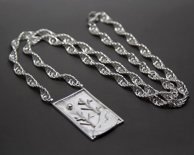 Sterling silver winter landscape pendant chain necklace for women Nature jewelry - Necklaces - Precious Metals Silver