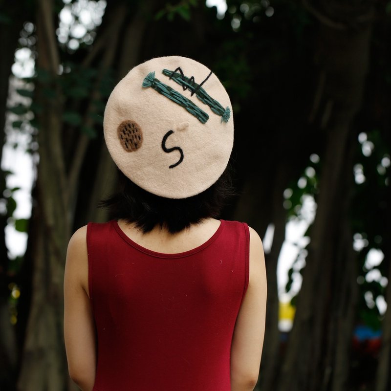 軻人原創手工羊毛氈春秋冬女貝雷帽蓓蕾帽文藝復古個性畫家帽優雅 - 帽子 - 羊毛 