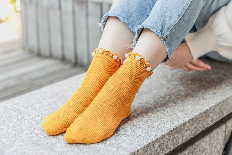 甜美花邊襪-棉襪 推推襪 短襪 襪子 鞋履襪品 socks - 襪子 - 棉．麻 黃色