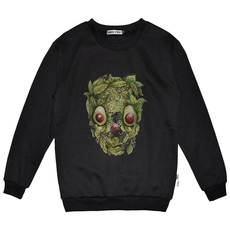 British Fashion Brand -Baker Street- Avocado Skull Printed Sweatshirt - Unisex Hoodies & T-Shirts - Cotton & Hemp Black