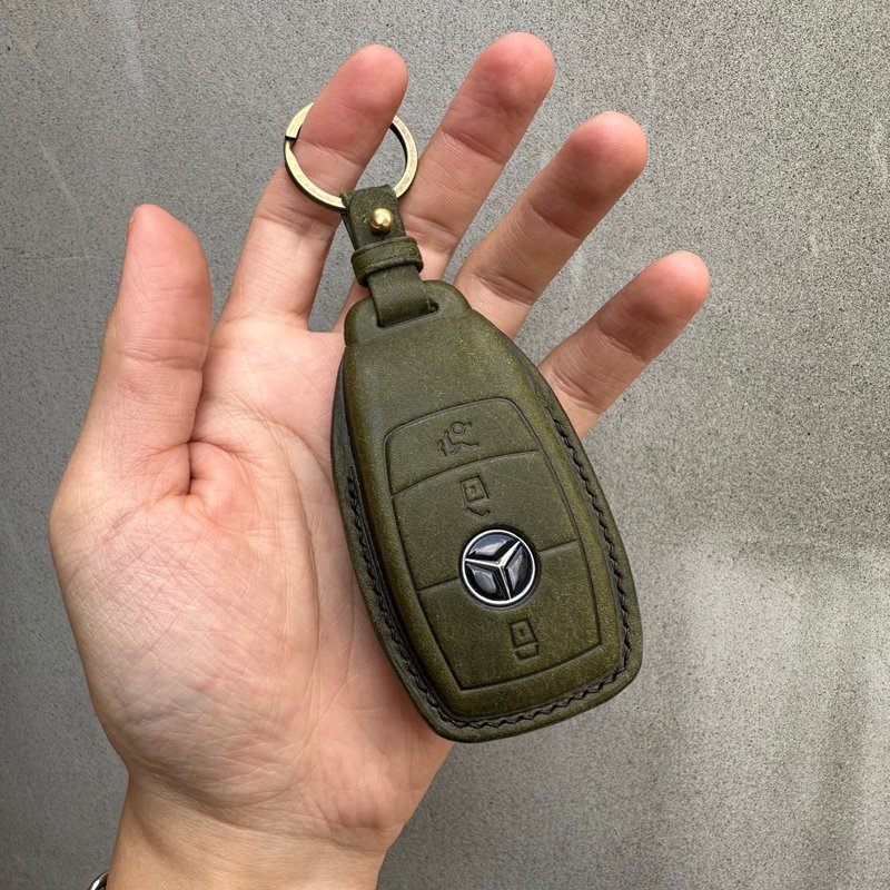 Benz賓士 長版 磨砂油蠟 汽車鑰匙套 W213 E250 A class AMG a180 - 鎖匙扣/鎖匙包 - 真皮 藍色