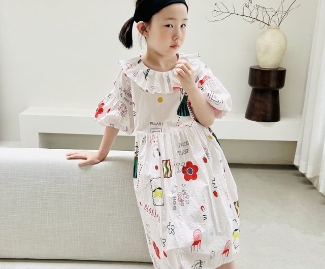 落書きプリントのベビードールドレス・ワンピース、夏用子供服