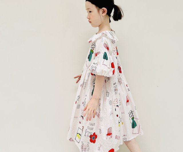 落書きプリントのベビードールドレス・ワンピース、夏用子供服