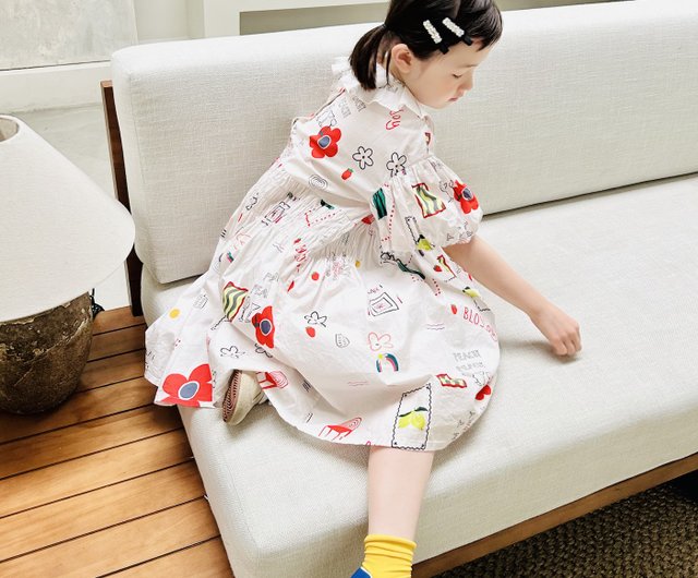 落書きプリントのベビードールドレス・ワンピース、夏用子供服