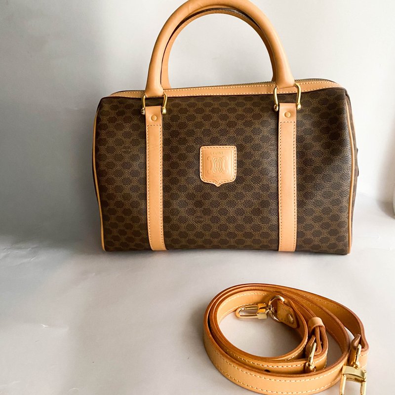 中古包Celine賽琳|Boston Bag|手提包|波士頓包|古著包|斜背包 - 手提包/手提袋 - 真皮 咖啡色