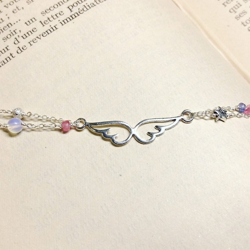 Tourmaline - sterling silver natural stone wing bracelet - Bracelets - Gemstone Multicolor