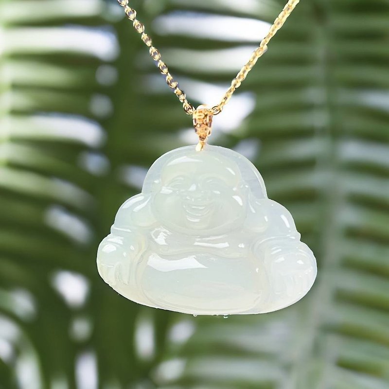 [Mother's Day Special] Ice Jade Maitreya Buddha Necklace 18K Gold Pendant | Natural Burmese Jade Jade - สร้อยคอ - หยก สีเขียว