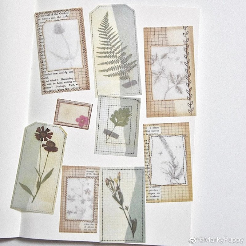 Retro pocketbook junkjournal collage material package flowers and paper tag stickers - สติกเกอร์ - กระดาษ 