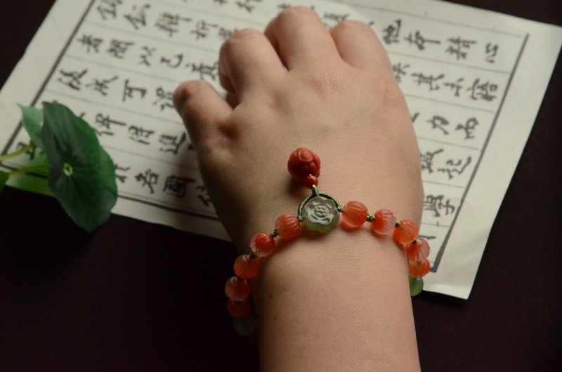 [Lian Fei] Natural Baoshan Nanhong Persimmon Red Lotus Bead Bracelet - Bracelets - Gemstone Red