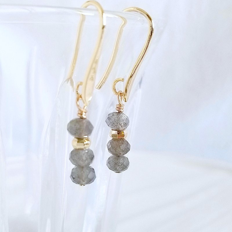 Labradorite Minimalist Dangle Hook Earrings | Handmade Crystal Jewelry - ต่างหู - คริสตัล สีเทา