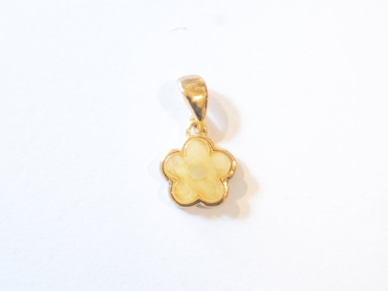 925 silver AMBER 花 吊墜項鍊 - 項鍊 - 寶石 金色