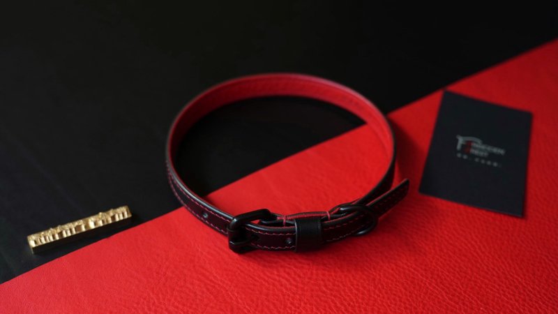 純手工牛皮項圈/手環兩用款 choker 撞色設計 顏色可選 客製刻字 - 項鍊 - 真皮 多色
