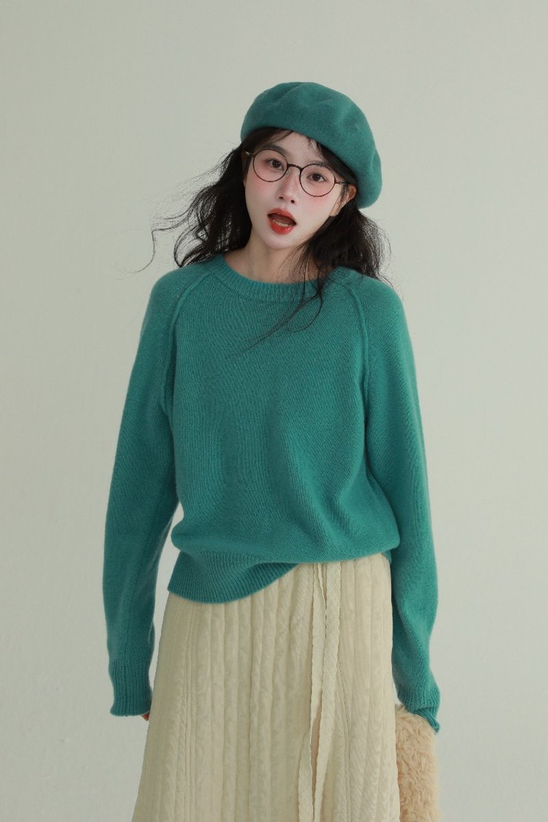 4 colors all wool lace back sweater autumn and winter soft warm knitted top - สเวตเตอร์ผู้หญิง - ขนแกะ สีน้ำเงิน