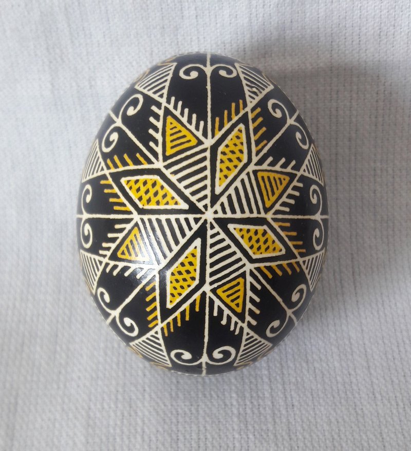 Night Glow Pattern Ukrainian Handmade Easter Eggs Real Chicken Pysanka Handmade - 擺飾/家飾品 - 其他材質 黑色