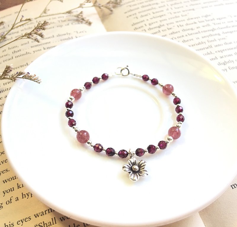 Ops Strawberry Crystal Garnet silver lucky  bracelet - Bracelets - Gemstone Pink