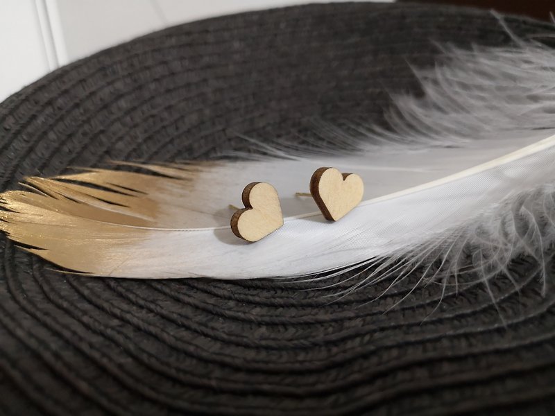 Heart Shaped Wooden Stud Earrings - Earrings Earrings Wooden Anti-Sensitive Stainless Steel - Earrings & Clip-ons - Wood Khaki
