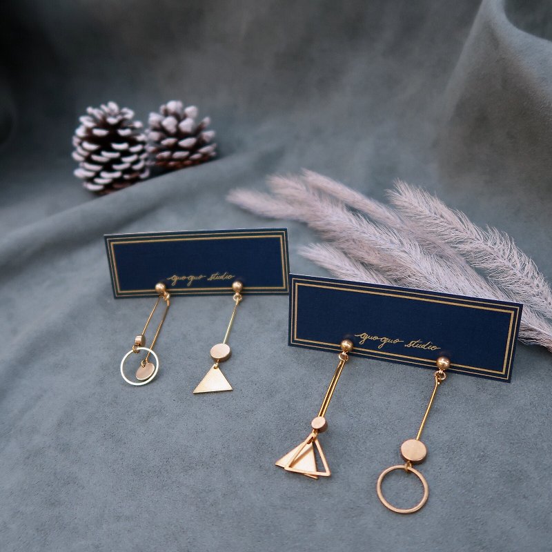 The so-called Geometry - small triangle with a small circle of Bronze earrings Clip-On - Earrings & Clip-ons - Copper & Brass Gold