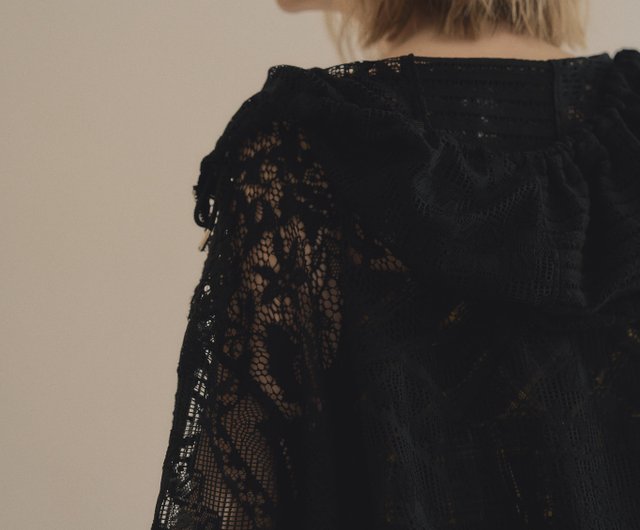 EPOCA ブラック 花柄レース刺繍 半袖 ジャケット EPOCA ブラック 花柄レース刺繍 半袖 ジャケット