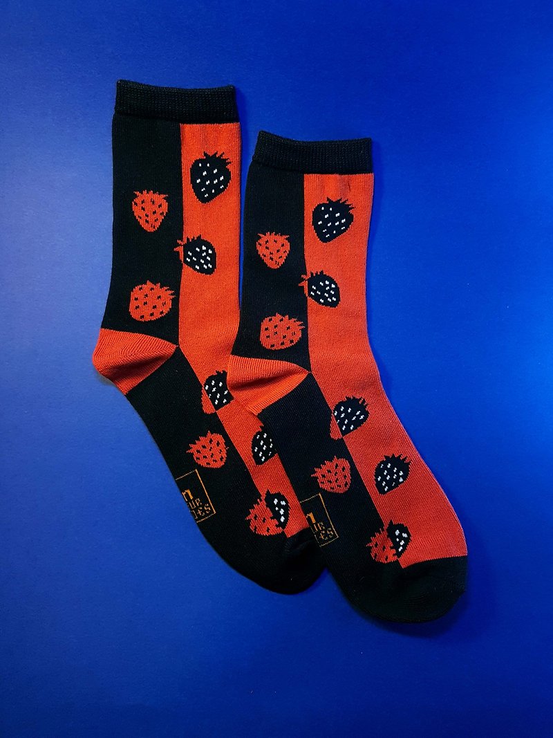 In your shoes: Strawberry Party│Medium Socks│Unisex│Limited - Socks - Cotton & Hemp Red