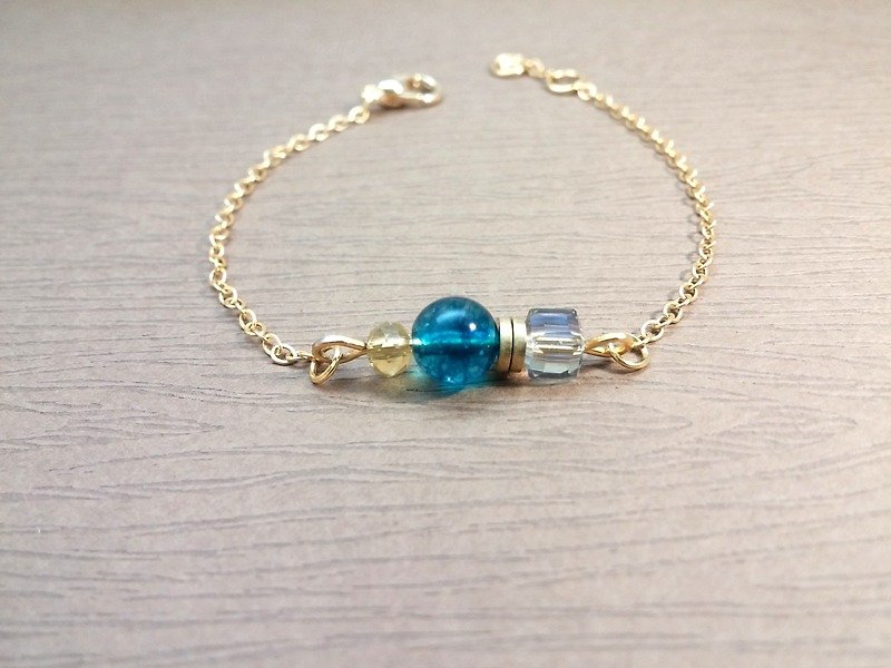 HY x bracelet natural hand as Peacock blue crystal Bronze crystal glass fine-stranded bracelet - Bracelets - Other Materials Blue