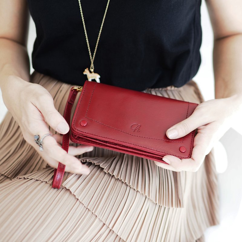 Kylie (Burgundy) : Medium wallet, Dark red wallet, Cow leather - 長短皮夾/錢包 - 真皮 紅色