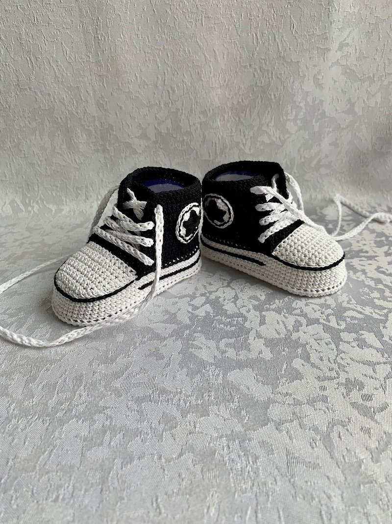 Cute Converse baby booties Baby shoes for a baby girl boy Kids Fashion Socks - รองเท้าเด็ก - ผ้าฝ้าย/ผ้าลินิน สีดำ