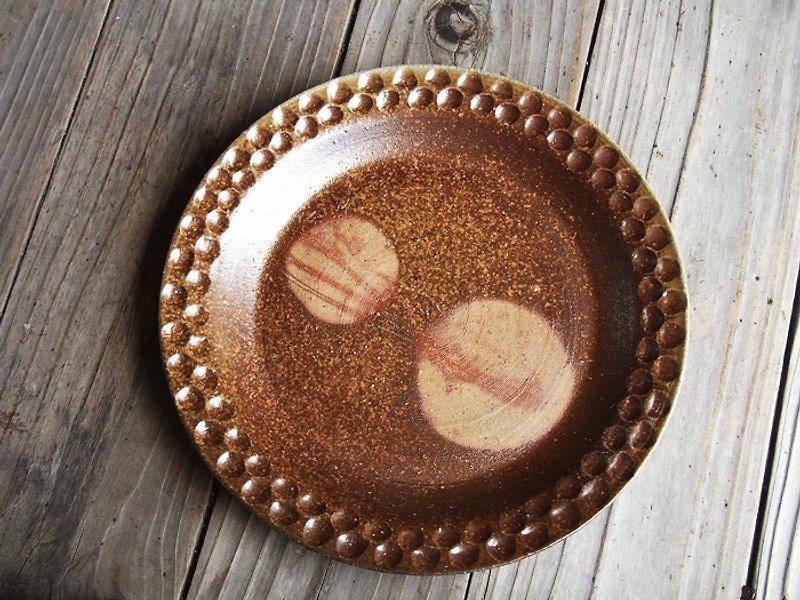 日本岡山備前 陶器 陶盤（21.5cm）sr3-018 - 小碟/醬油碟 - 陶 咖啡色