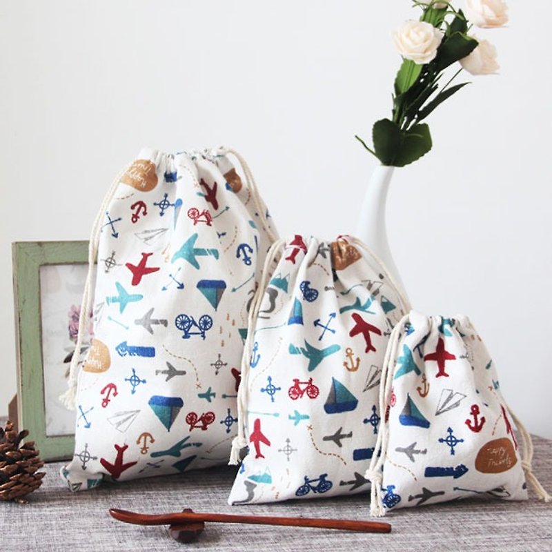 Customized (medium) drawstring bag happy holiday cotton and linen storage bag drawstring bag - กระเป๋าหูรูด - ผ้าฝ้าย/ผ้าลินิน หลากหลายสี