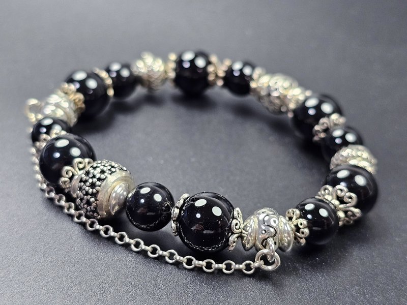 Special grade natural black tourmaline sterling silver bracelet - สร้อยข้อมือ - เครื่องเพชรพลอย สีดำ