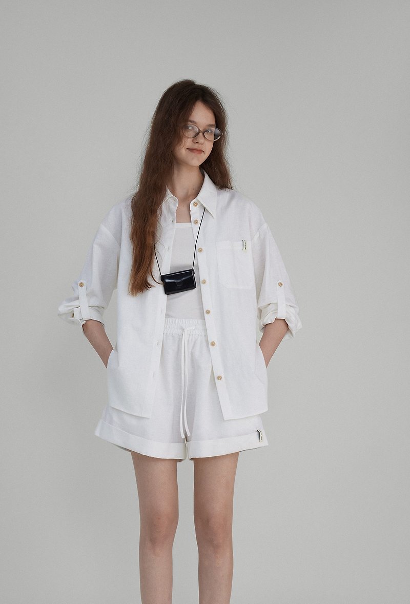 Nordic summer light jacket shorts suit jacket two-way changeable short sleeve - เสื้อผู้หญิง - วัสดุอื่นๆ ขาว